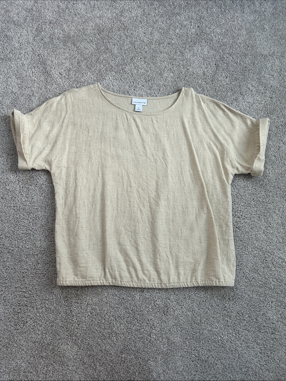 Liz Claiborne Cream Short Sleeve Boxy Top